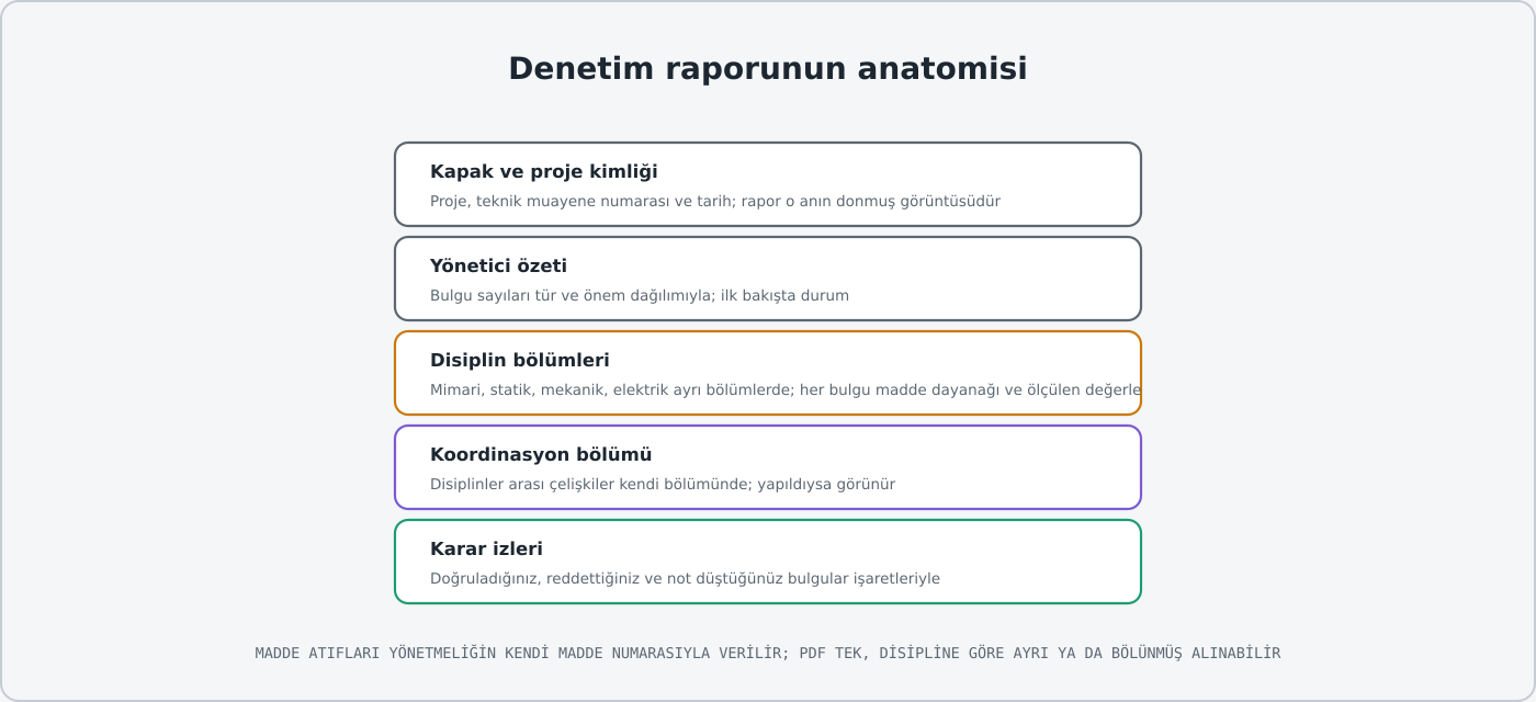 Rapor bölümleri: özet, disiplinler, koordinasyon ve karar izleri